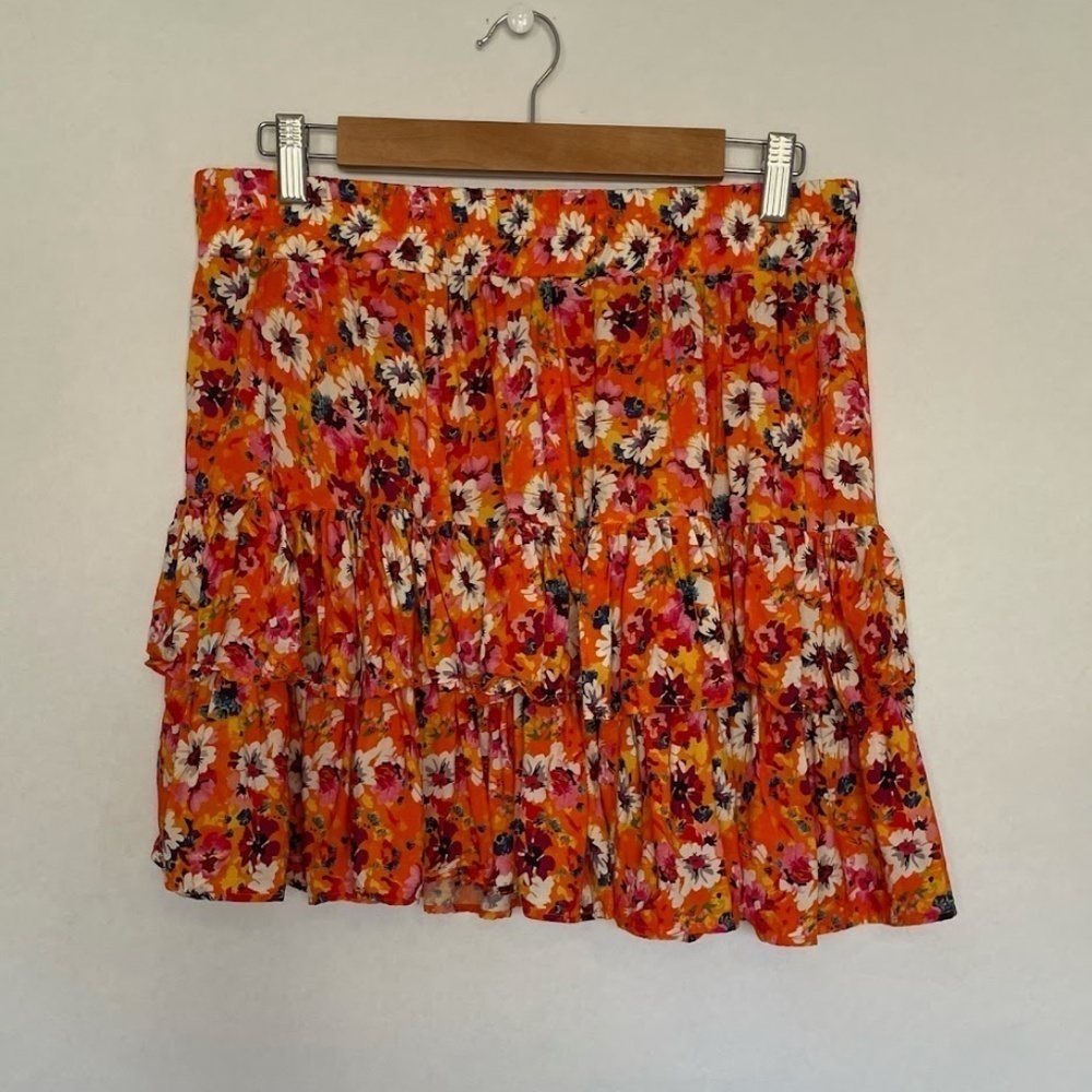 Koton Tiered Floral Frilled Ruffle Pull on Elastic Waist Mini Skirt size 10 EUC